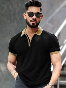 Maniac Men Solid Polo Collar Cotton T-shirt