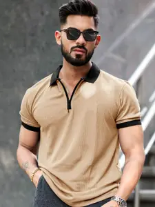 Maniac Men Solid Polo Collar Cotton T-shirt