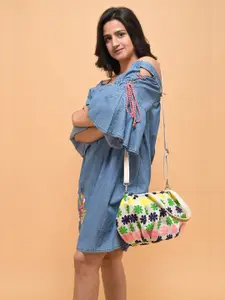 Sangria Floral Designed Fabric Crossbody Handbag