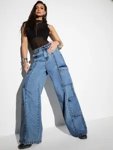 Miss Chase Women Wide Leg High-Rise Heavy Fade Jeans