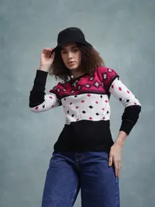 The Roadster Lifestyle Co. Colourblocked Geometric Woven Design Pullover