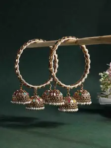 PANASH Set Of 2 Gold Plated American Diamond Stone Studded & Beaded Bangles