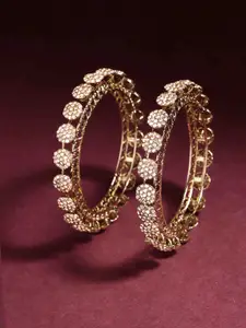 PANASH Set Of 2 Gold Plated American Diamond Stone Studded Bangles