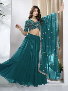 Inddus Embroidered Thread Work Semi-Stitched Lehenga & Unstitched Blouse With Dupatta