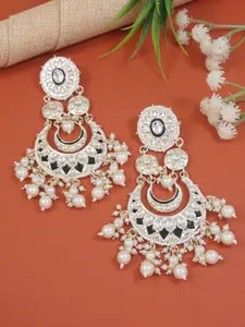 I Jewels Gold-Plated Artificial Stones Studded & Beaded Meenakari Chandbalis
