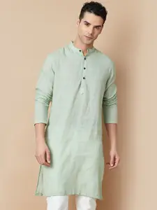 Melange by Lifestyle Geometric Woven Design Band Collar Cotton Straight Kurta