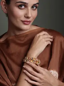 PANASH Set Of 2 Gold-Plated American Diamond-Studded & Beaded Bangles