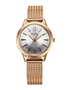 Titan Women Mother of Pearl Dial & Stainless Steel Straps Analogue Watch 95287WM01