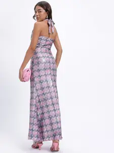 Stylecast X Hersheinbox Printed Sequined Halter Neck Maxi Dress