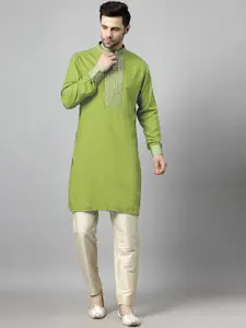 Utsav Fashion Yoke Design Sequinned Mandarin Collar Straight Kurta with Trousers