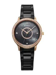 Titan Glamour Quartz Embellished Dial & Stainless Steel Straps Analogue Watch 95314KM01