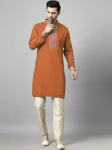 Utsav Fashion Yoke Design Sequinned Mandarin Collar Straight Kurta with Trousers