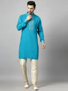 Utsav Fashion Yoke Design Sequinned Mandarin Collar Straight Kurta with Trousers
