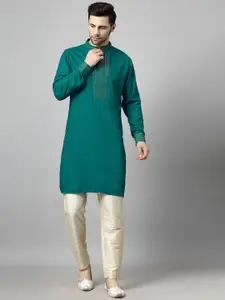 Utsav Fashion Yoke Design Sequinned Mandarin Collar Straight Kurta with Trousers