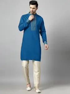 Utsav Fashion Yoke Design Sequinned Mandarin Collar Straight Kurta with Trousers