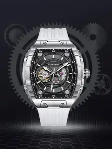 GIORDANO Men Skeleton Self-Winding 43mm Silicone Strap 30M Water-Resistant Watch