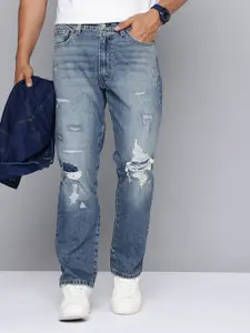 Levis Men 555 Relaxed Fit Highly Distressed Light Fade Stretchable Jeans