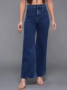 Miss Chase Women Wide Leg High-Rise Mildly Distressed Stretchable Jeans