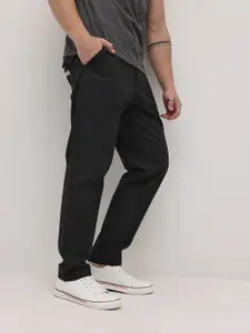 The Roadster Life Co. Men Self Striped Pure Cotton Relaxed Fit Trousers