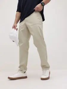 The Roadster Life Co. Men Self Striped Pure Cotton Relaxed Fit Trousers