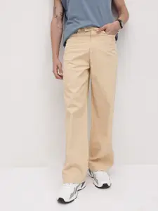 The Roadster Life Co. Men Loose Fit Pure Cotton Chinos Trousers with Adjustable Side Belt