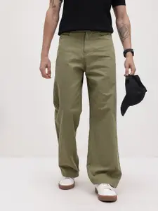 The Roadster Life Co. Men Loose Fit Pure Cotton Chinos Trousers with Adjustable Side Belt