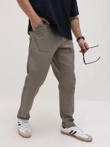 The Roadster Life Co. Men Self Striped Pure Cotton Relaxed Fit Trousers