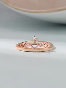 Ornate Jewels 925 Silver Rose Gold Plated AD Studded Crown Tiara Adjustable Finger Ring