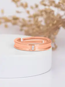 Ornate Jewels 925 Silver Rose Gold Plated AD Studded Solitaire Adjustable Finger Ring