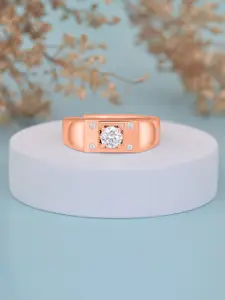 Ornate Jewels Men 925 Silver Rose Gold Plated 1 Carat AD Studded Sunshine Adjustable Ring
