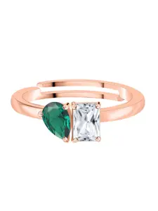 Ornate Jewels Toi Et Moi 925 Silver Rose Gold Plated Emerald CZ Studded Finger Ring