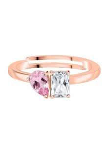 Ornate Jewels Toi Et Moi 925 Silver Rose Gold Plated CZ Studded Adjustable Finger Ring