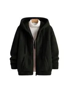 Ben Martin Men Hooded Self Design Fleece Casual Lightweight Parka Jacket