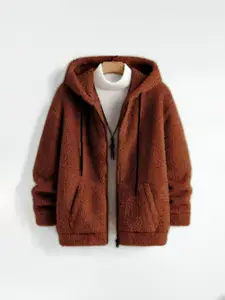 Ben Martin Men Hooded Self Design Fleece Casual Lightweight Parka Jacket