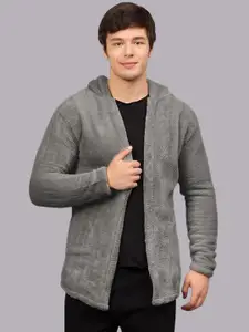 Ben Martin Men Hooded Self Design Fleece Casual Lightweight Parka Jacket