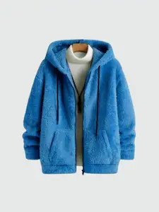 Ben Martin Men Hooded Self Design Fleece Casual Lightweight Parka Jacket