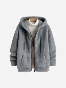 Ben Martin Men Hooded Self Design Fleece Casual Lightweight Parka Jacket