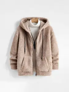 Ben Martin Men Hooded Self Design Fleece Casual Lightweight Parka Jacket