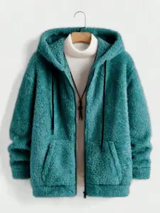 Ben Martin Men Hooded Self Design Fleece Casual Lightweight Parka Jacket