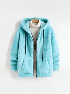 Ben Martin Men Hooded Self Design Fleece Casual Lightweight Bomber Jacket