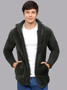 Ben Martin Men Hooded Self Design Fleece Casual Lightweight Parka Jacket