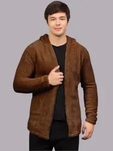 Ben Martin Men Hooded Self Design Fleece Casual Lightweight Parka Jacket