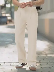 Urbano Fashion Men Cream Loose Baggy Fit Solid Korean Trousers Stretchable