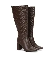 Delize Women Textured high Heeled T-Point Knee High Boots