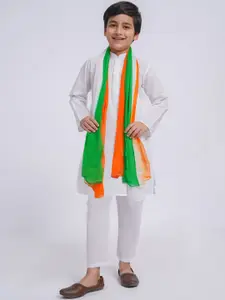 VASTRAMAY Boys Mandarin Collar Pure Cotton Kurta With Pyjama And Dupatta