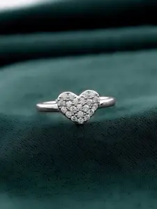 Studio Voylla Sterling Silver Rhodium-Plated AD-Studded Timeless Heart Finger Ring