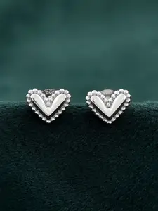Studio Voylla Sterling Silver Rhodium-Plated Heart Shaped Studs