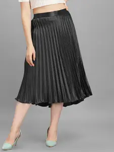 ZWERLON Women Accordion Pleats Satin A-Line Skirts