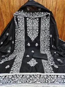 HMP Fashion Floral Embroidered Chanderi Unstitched Dress Material