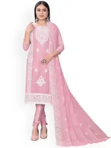 HMP Fashion Floral Embroidered Chanderi Unstitched Dress Material